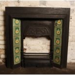 Victorian cast iron insert with original green tiles H: 98 W: 97 cm