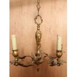 Antique polished brass 6 arm Flemish chandelier in heavily foliaged design H: 65 cm