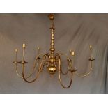 Victorian style polished brass flemish 6 arm chandelier H : 100 cm