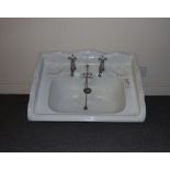 Victorian porcelain wash basin coming with chrome taps and plug H: 82 W: 54 cm