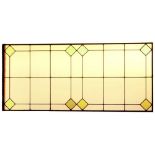 Two coppered rectangular glass panels with Green with eight diamond shape detail H: 115 W: 52 cm