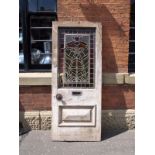 Victorian pine 2 panel leaded glass door with floral design and integrated letterbox
