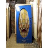 Art Deco blue painted front door with large oval lead light sun design panels H: 198 W: 80 cm