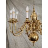 Victorian brass 10 arm chandelier with simple fluted arms and candlestick lamp holders H: 72 W: 92
