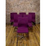 Mid Century Arne Jacobson for Fritz Hansen c1920's swivel chairs in purple upholstery and chrome