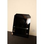 Art Deco black glass above bathroom sink unit with chrome soap and cup holder H: 86 W: 64 cm