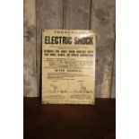 Mid Century enamel 'Treatment for Electric Shock' sign including illustrations H: 33 W:24 cm