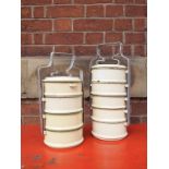 Contemporary enamel cream and green Indonesian tiffin tins coming with 4 tiers H : 34 cm