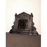 Cast iron mirrored reeded column overmantle with oak leaf and acorn decoration H: 68 W: 90 cm