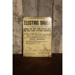 Mid Century enamel 'Treatment for Electric Shock' sign including illustrations H: 33 W:24 cm