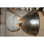 Industrial large aluminium light with prismatic inner and white control unit.
