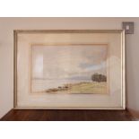 David OPM Harrison framed watercolour picture of Lake Trees front H: 34 L : 52 cm