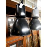 Two Industrial large enamel factory downlighters H: 80 W: 72 cm