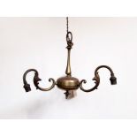 Victorian brass 3 arm chandelier with delicate leaf design H: 35 W: 44 cm