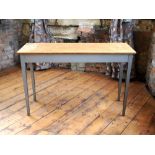 Mid Century iroko top and steel frame slim James Leonard Table H : 76 L : 117 W : 41 cm