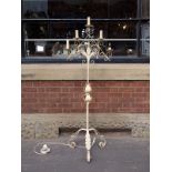 Converted Victorian wrought steel floor standing candelabra,