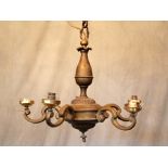 Victorian brass five-branch chandelier H: 47 W;