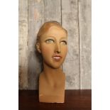 1950's Italian plaster millinery head of a female with long neck and showing teeth