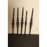 5 Victorian style aluminium cast spindles with floral centre H: 89 cm