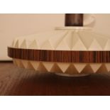 Mid Century cream plastic & wood veneer pendant in typical Retro design H : 37 cm