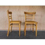 Mid Century beech wood set of 4 ben dining chairs coming with yellow vinyl seat cushion H : 79 cm