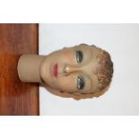 Mid Century Italian plaster millinery head of a female with short curly hair