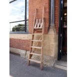 Mid Century pine ladder with working platform H: 194 W: 41 cm