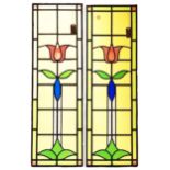 Pair of Tulip design stained glass panels H: 105 W: 34 cm (each)