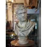 Antique weathered stone bust of Julius Caesar