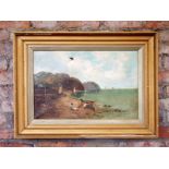 Late 19thC Framed oil painting of a coastal scene 60 x 81 cm