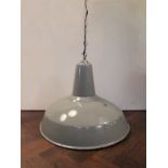 Mid Century grey enamel factory shade rewired with chrome lampholder,