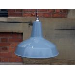 Industrial grey enamel pendant light newly rewired with polished chrome components H: 42 cm