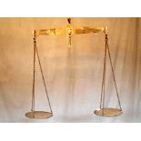 Victorian large polished brass hanging scales H : 99 W : 98 cm