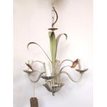 Victorian wrought steel 3 arm chandelier depicting a bunch of flowers H : 57 W : 36 cm