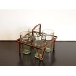 Contemporary glass chai set coming in a square hand forged cup holder H : 15 W : 17 cm