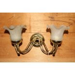 Victorian style brass wall light with twisted brass rope and original Victorian frosted glass