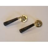 Victorian polished brass and ribbed ebonised wood lever handle