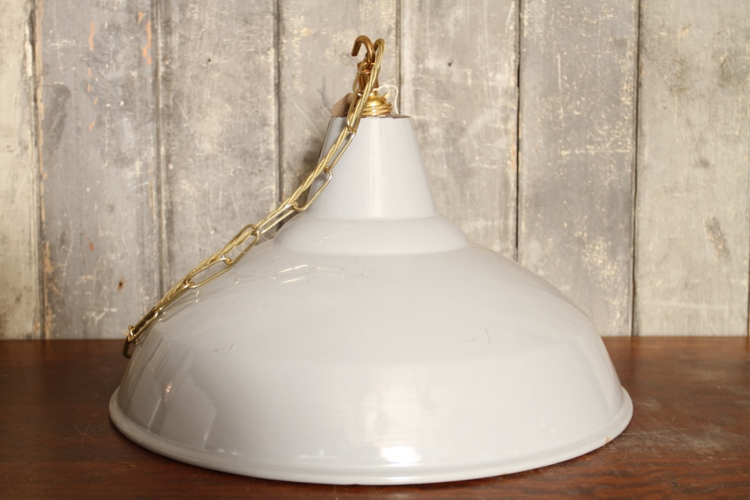 Industrial enamel shade in grey rewired with new brass fittings