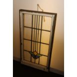 Art Deco leaded glass coming with mottled linear panes and a small blue and yelllow flower H: 85 W: