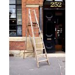 Mid Century pine tall ladder H : 245 W : 48 cm