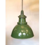 Industrial green enamel shade with original conduit pipe and gallery fitting