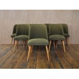 A set of 8 Mid Century embossed green upholstered cocktail chairs with beech wood tapered legs H :