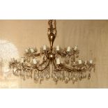 Victorian style brass and glass pendalogue chandelier with 24 arms H : 60 cm