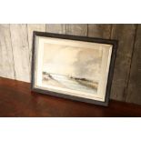 A late 20thC watercolour painting of atmospheric seascape by Dennis Morley 35 x 46 cm