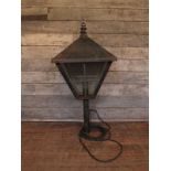A Victorian large wrought iron lantern light with leaded glass panes H: 93 W: 45 cm