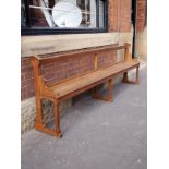 Oak church pew with open back H : 90 cm L : 274 cm