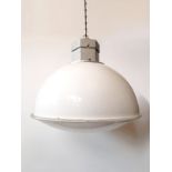 Mid Century plastic pendant light by Eleco with brushed steel gallery H : 53 W : 40 cm