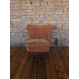 Mid Century pink velvet upholstered cocktail chair with tapered beech legs H: 70 W: 64 cm