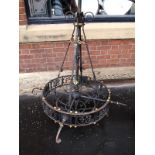Victorian large circular wrought iron chandelier with brass detail H: 129 W: 120 cm