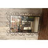 Mid century wrought iron and glass mirror